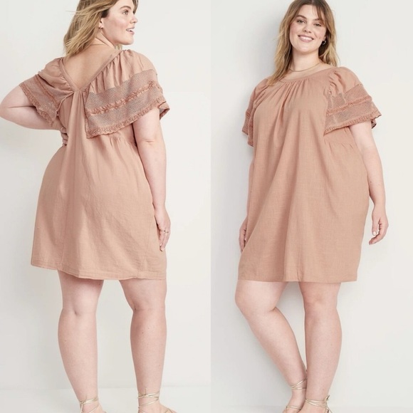 Old Navy Flutter Sleeve Pink Mini Dress 100% Cotton - Picture 1 of 8